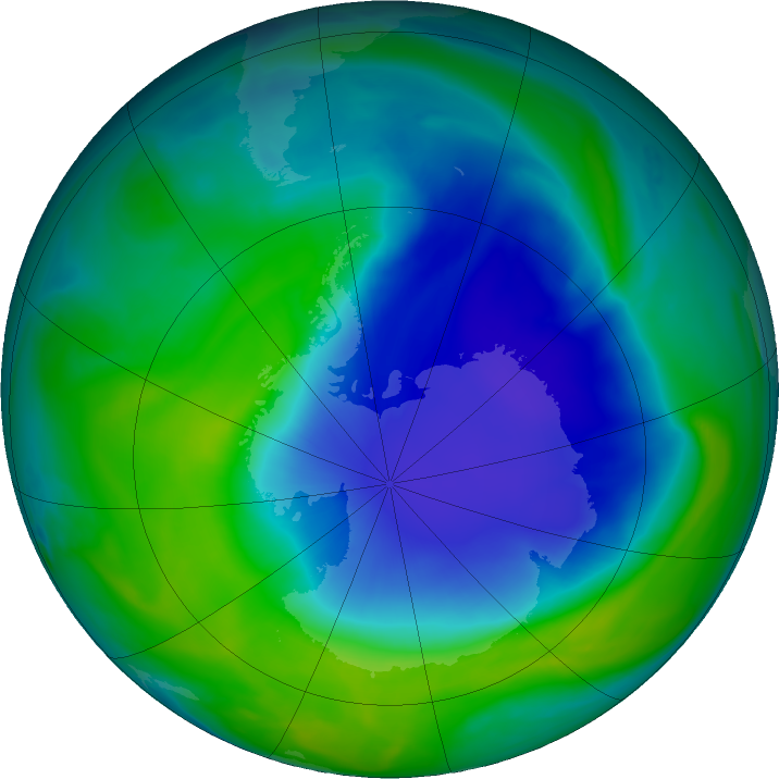 Antarctic ozone map for 06 December 2020